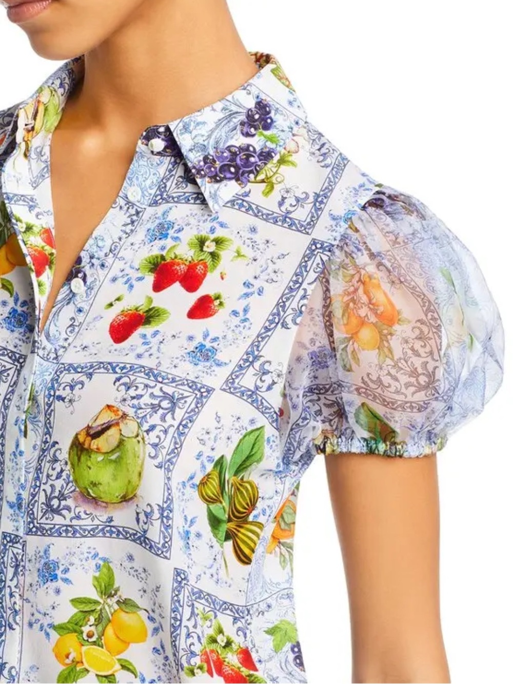 Alice + Olivia Willa Silk Puff Sleeve Blouse